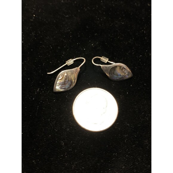 Sterling Silver Earrings .925  pear shape -abalone shell- french wire - Picture 4 of 5